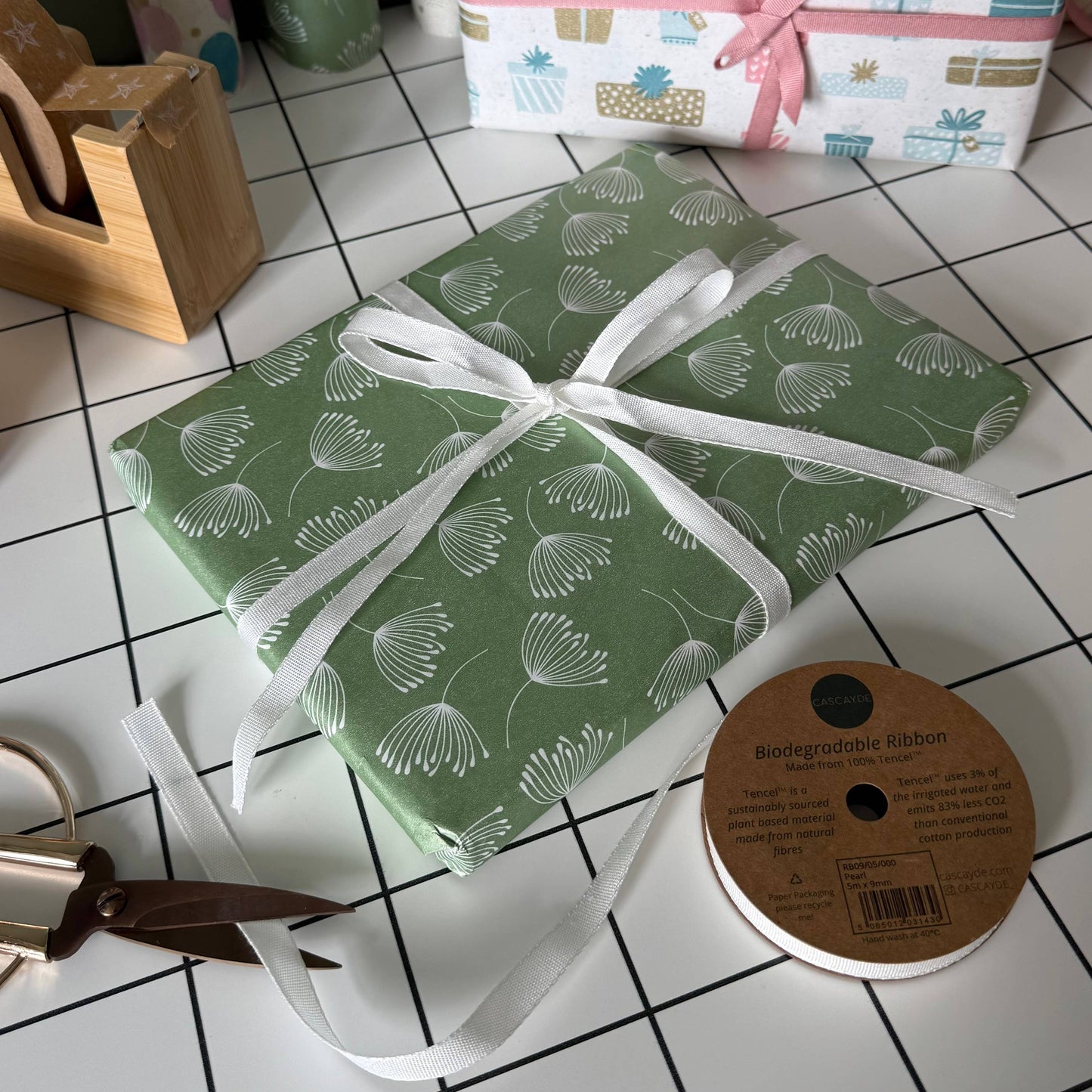 Pearl White Biodegradable Ribbon 5m Reel (9mm)