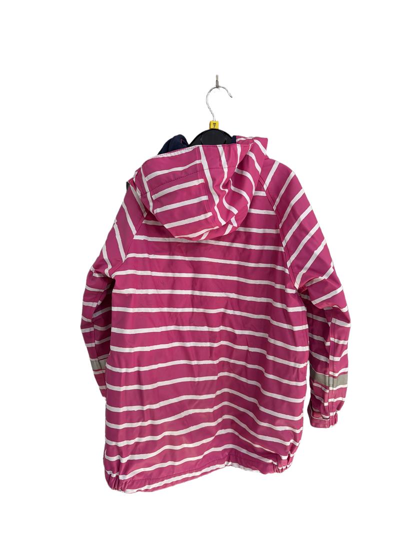 Preloved Wet Wednesdays - Pink White Stripe Fleece-lined Waterproof Jacket, 120 Cm (7-8y)