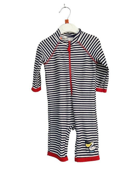Preloved John Lewis - Navy White Stripe Long-sleeved Swim Suit (9-12m)