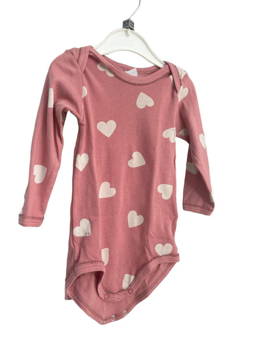 Preloved Petit Bateau - Pink Heart Print Long-sleeved Bodysuit (18-24m)
