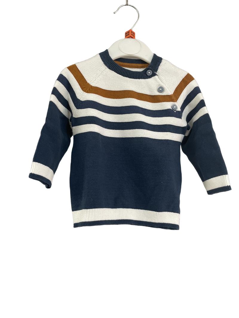 Preloved Obaibi - Navy, White, Brown Stripe Knit Jumper. (9-12m)