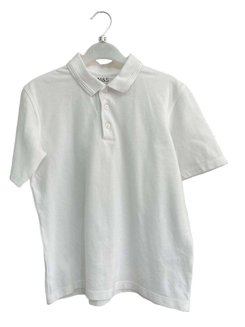 Preloved Marks & Spencer - White School Short-sleeved Polo Shirt (9-10y)
