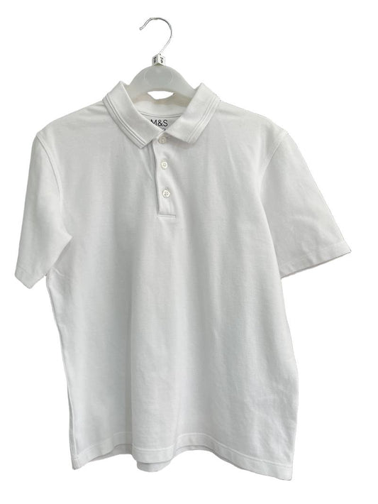 Preloved Marks & Spencer - White School Short-sleeved Polo Shirt (9-10y)