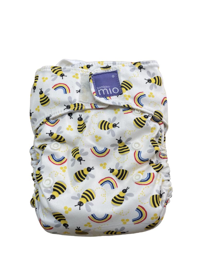 Preloved Bambino Mio - White Reusable Nappy With Bee And Rainbow Design. With Insert.