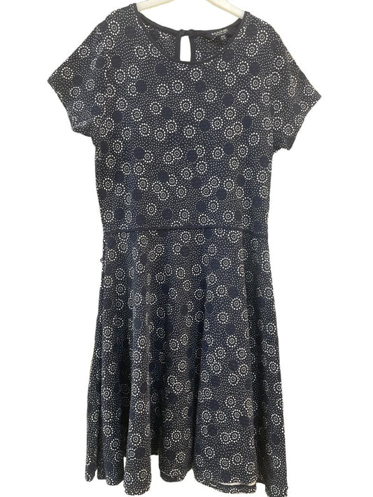 Preloved Maine - Navy White Floral Print Short-sleeved Skater Dress (11-12y)