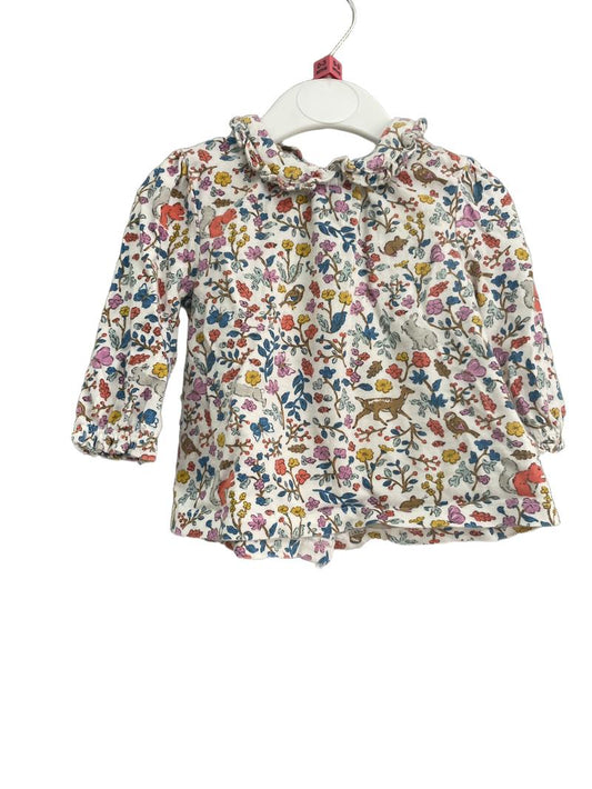 Preloved Baby Boden - Woodland Animal Floral Long Sleeve Top. (0-3m)