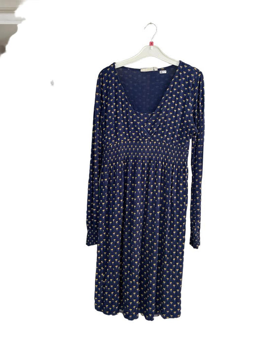 Preloved Jojo Maman Bebe - Navy Yellow Flower Pattern Long-sleeved Maternity Nursing Dress (Small)