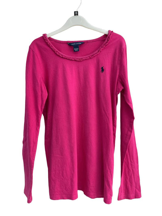 Preloved Ralph Lauren - Pink Ruffle Neck Long-sleeved Shirt (11-12y)