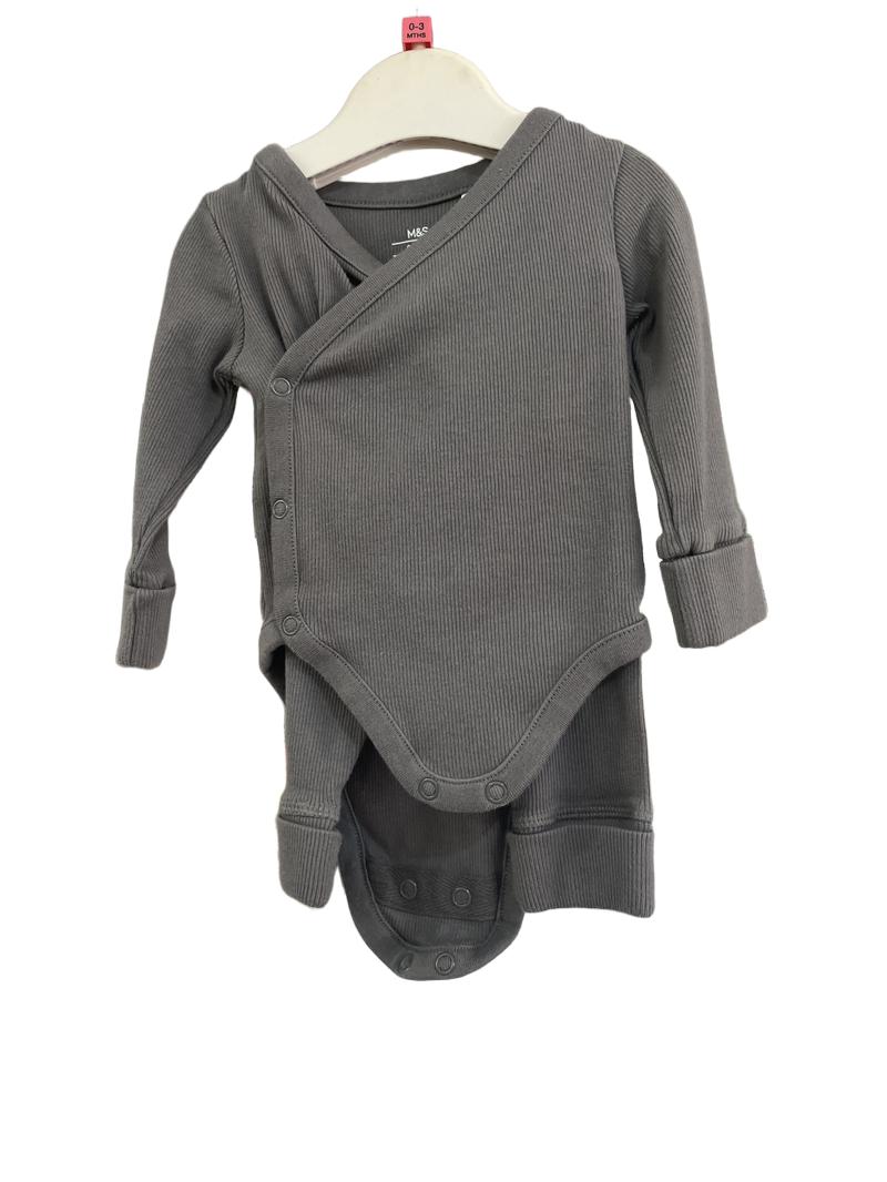 Preloved Marks & Spencer - Grey Cross Over Bodysuit And Trouser Set. (0-3m)