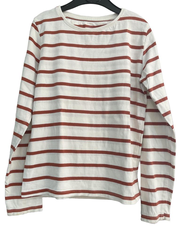 Preloved John Lewis - White Brown Stripe Long-sleeved Top (9-10y)