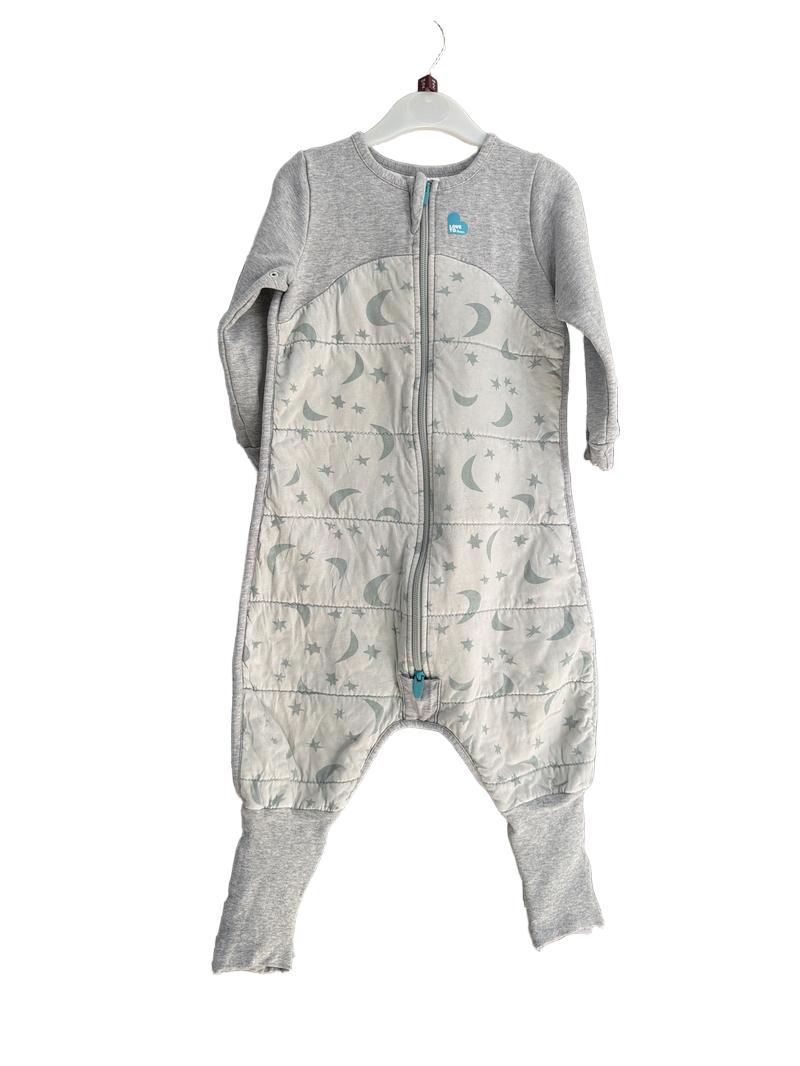 Preloved Love To Dream - Grey Sleepsuit With Moon And Stars Print, Grippy Fold Over Feet. (2-3y)