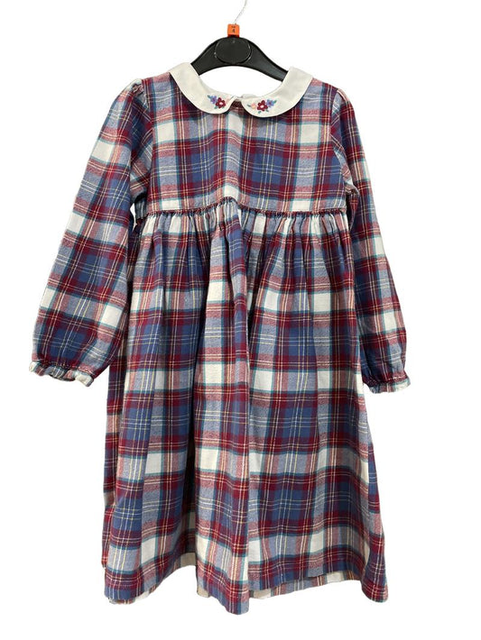 Preloved Jojo Maman Bebe - Dress - Red Blue Yellow White Plaid Check Flannel Dress With Peter Pan Collar (4-5y)