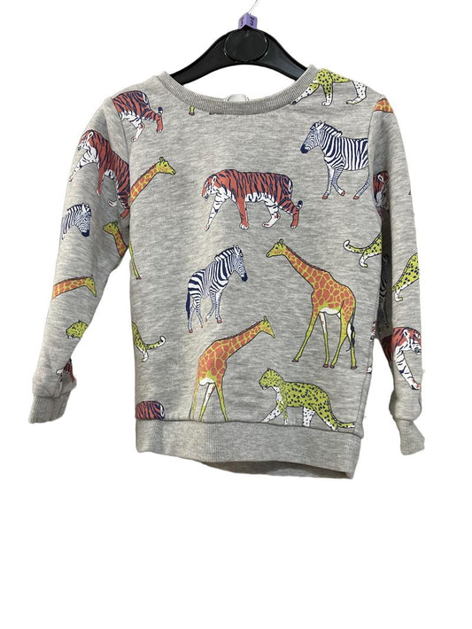 Preloved Marks & Spencer - Top - Gray Jungle Animal Print Long-sleeved Sweatshirt (3-4y)