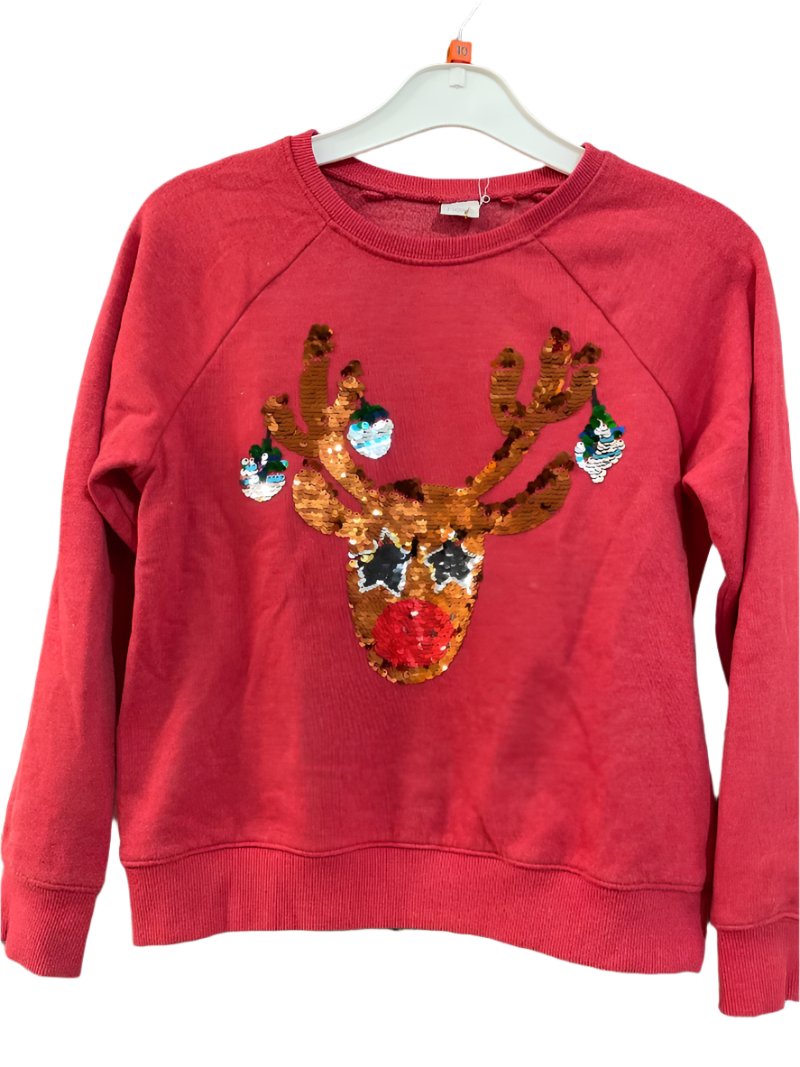 Preloved Next - Top - Red Sequin Flip Reindeer Long-sleeved Sweatshirt (10-11)