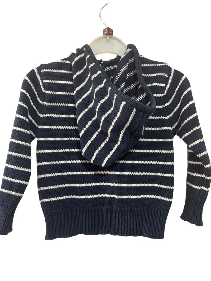 Preloved Jojo Maman Bebe - Top - Navy And Blue Stripe Half Button Knit Hoodie (1.5-2y)