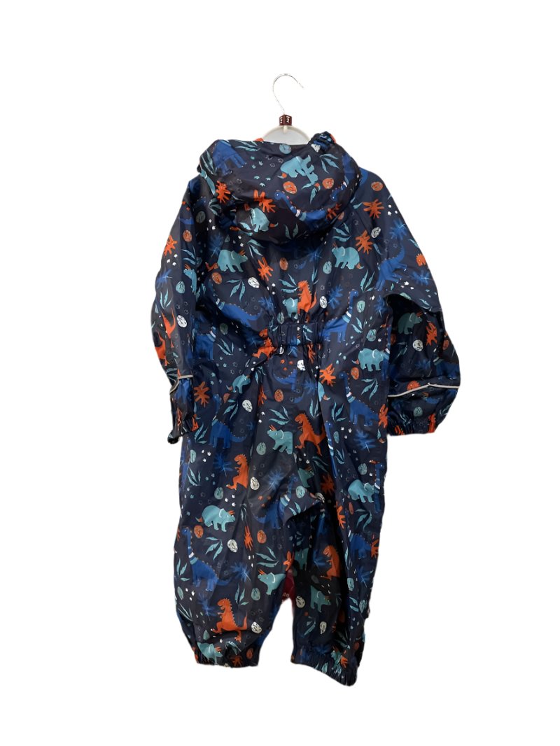 Preloved Mountain Warehouse - Raingear - Navy Water Splash Suit With Red White Blue Dinosaur Print (2-3y)