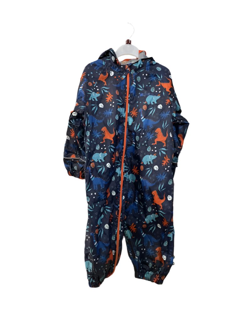 Preloved Mountain Warehouse - Raingear - Navy Water Splash Suit With Red White Blue Dinosaur Print (2-3y)