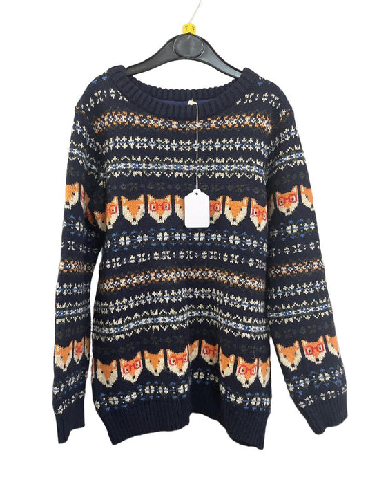 Preloved Joules - Top - Navy Orange White Fox Fair Isle Jumper (7-8y)