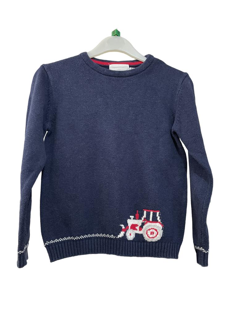 Preloved The Little White Company - Top - Navy Knit Jumper With Tractor At Bottom (5-6y)