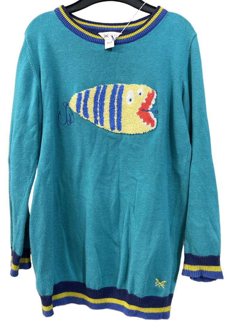 Preloved CCC Kids - Crew Clothing Company - Top - Green Knit Jumper With Fish Applique (6-7y)