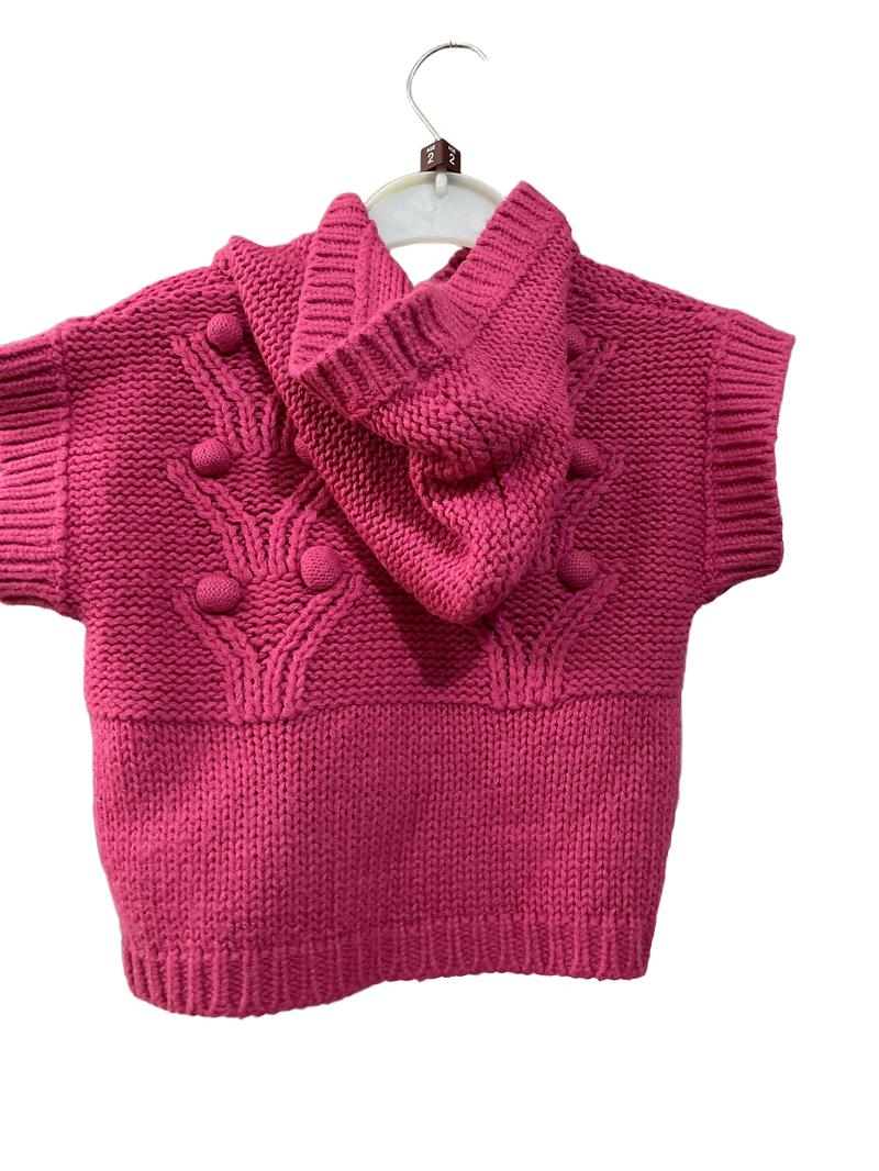 Preloved 3pommes - Top - Pink Knit Short-sleeved Cardigan Vest, 86 Cm (2-3y)