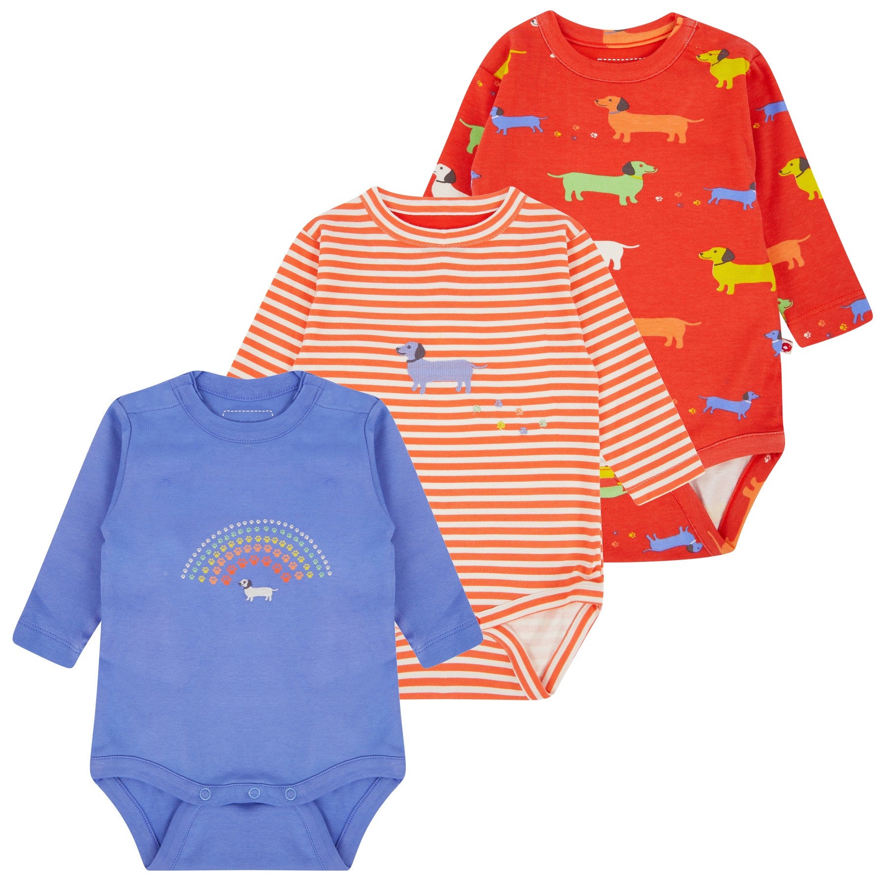 Piccalilly 3 Pack Baby Bodysuits - Sausage Dog