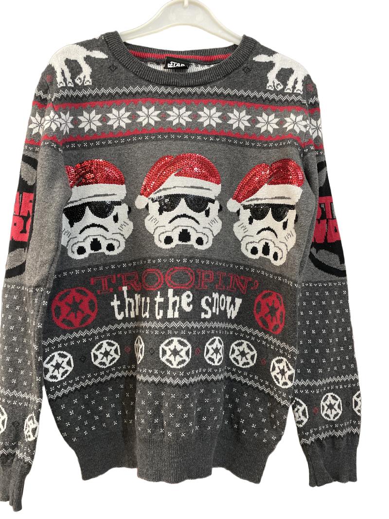 Preloved Tu - Top - Star Wars Gray, Red And White Storm Trooper Christmas Santas Knit Jumper (12-13y)