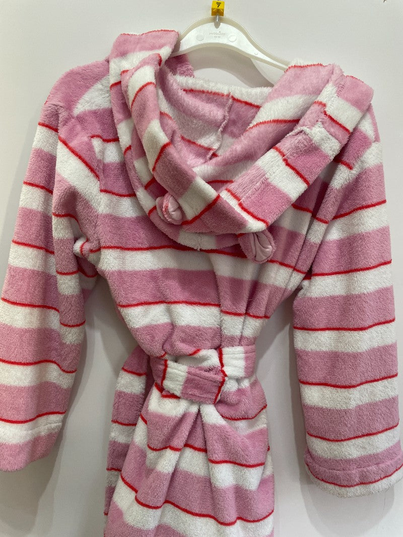 Preloved Joules - Sleepwear - Pink, White, Red Striped Fleece Dressing Gown Robe (7-8y)