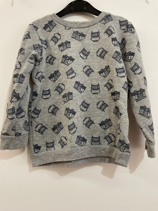 Preloved Bluezoo - Top - Gray Sweatshirt With Fire Engine Print (3-4y)