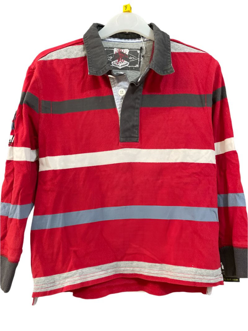 Preloved Marks & Spencer - Top - Red Gray Stripe Rugby Shirt (7-8)