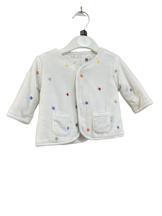 Preloved Jojo Maman Bebe - Top - White Terrycloth Button Down Cardigan With Multicolor Embroidered Stars (3-6m)