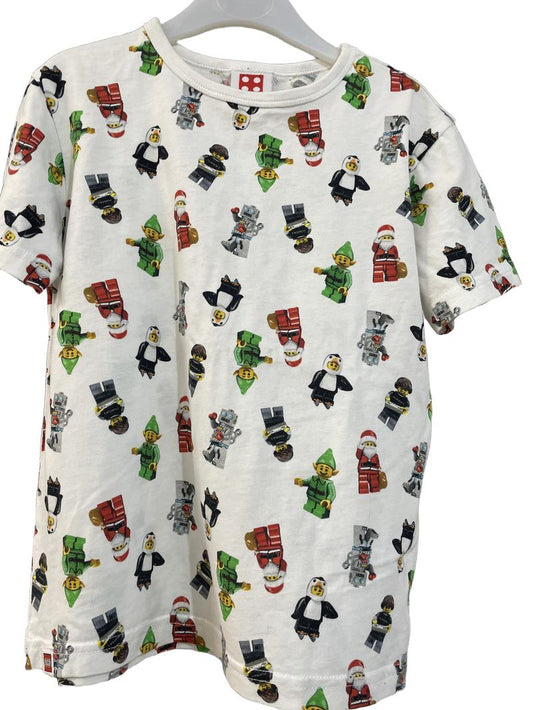 Preloved Next - Top - White Short-sleeved Shirt With Multicolor Christmas Lego Figures (5-6y)