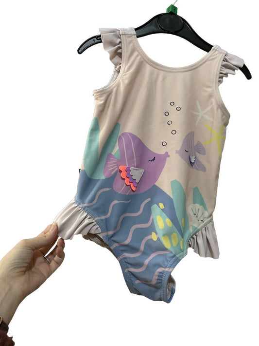 Preloved Marks & Spencer - Swimwear - Pink Fish Girls Swimsuit (5-6y)