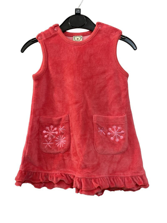 Preloved Nalle - Dress - Red Sleeveless Terry Cloth Dress, Snap Shoulders With Snowflake Embroidery, 62 Cm (0-6m, 3-6m)