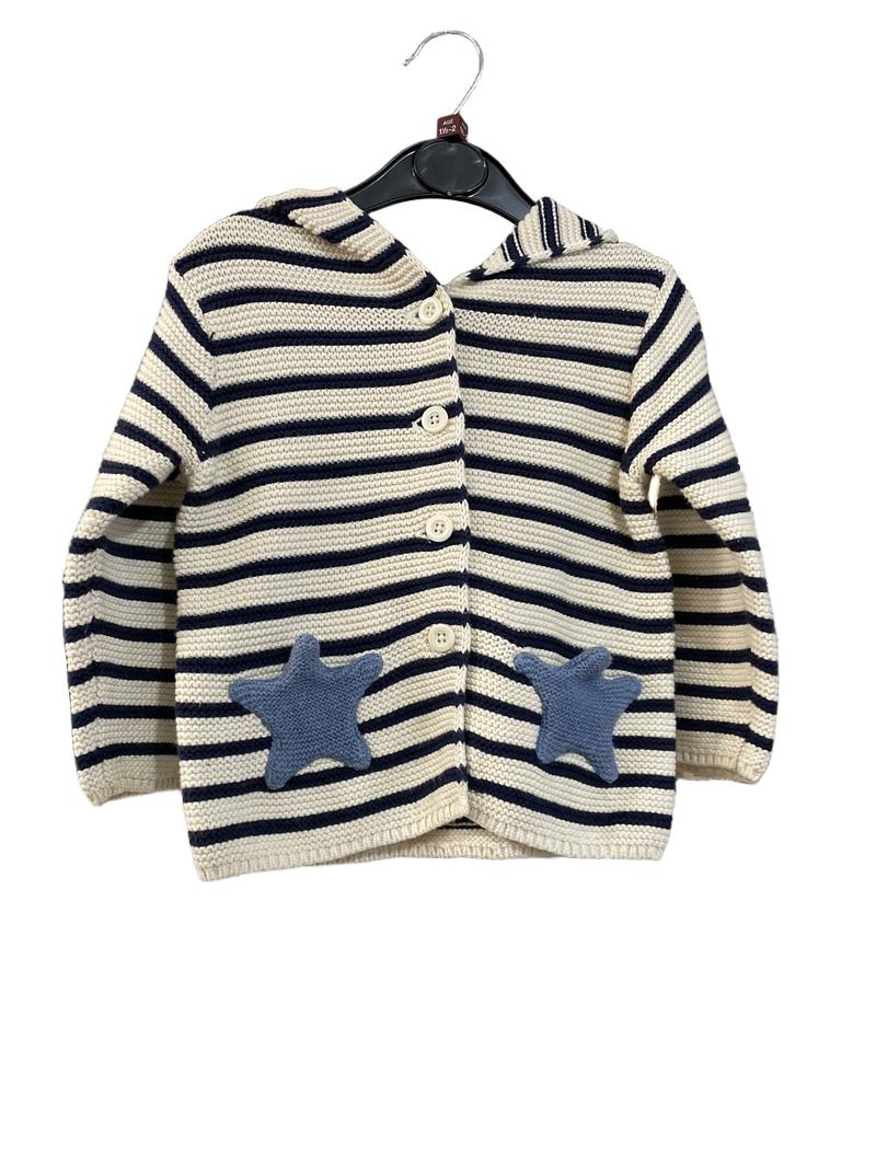 Preloved Gap Kids - Top - Navy And White Knit Button Hoodie With Star Blue Pockets (12-18m)