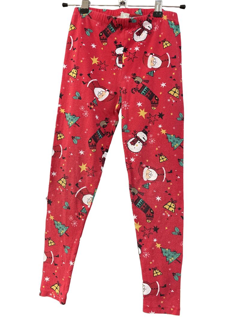 Preloved Tu - Trousers - Red Leggings With Multicolor Christmas Print (9-10y)