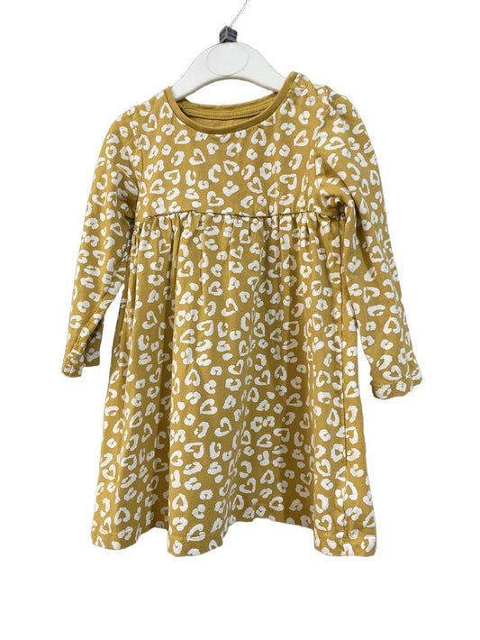 Preloved Mothercare - Dress - Mustard Yellow Cheetah Leopard Print Long-sleeved Snap Shoulder Dress (12-18m)