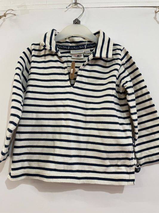 Preloved Jojo Maman Bebe - Top - Blue White Breton Stripe Collar Long-sleeved Shirt (12-18m)