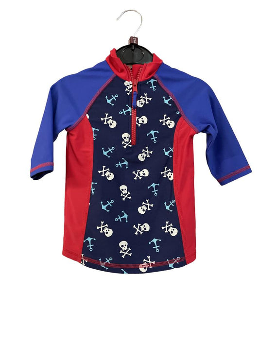 Preloved John Lewis - Swimwear - Navy Red Skull Pirate Anchor Long-sleeved Rashguard Half-zip (2-3y)