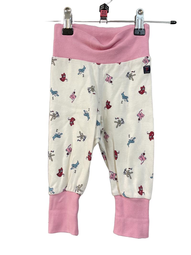 Preloved Polarn O. Pyret - Trousers - White Joggers With Pink And Red Cat Print And Pink Waistband, 2-4m, 62 Cm (0-6m)