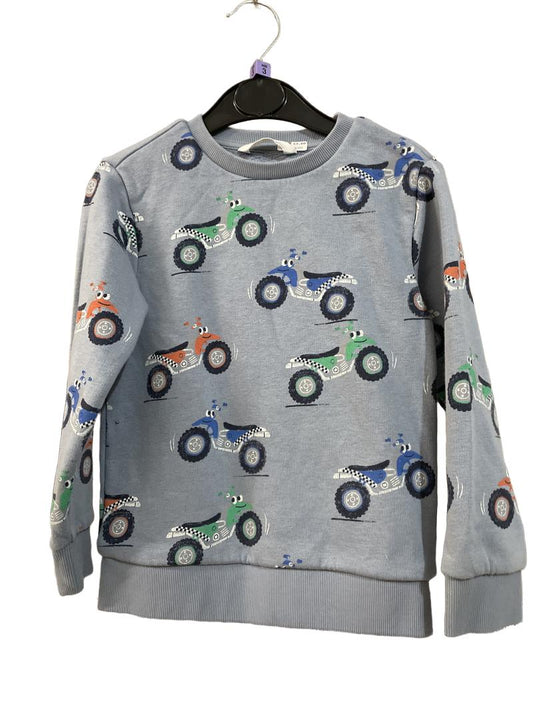 Preloved Marks & Spencer - Top - Gray Long-sleeved Sweatshirt With Smiling Motorbike Print (3-4y)