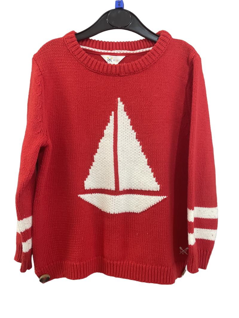 Preloved CCC Kids - Crew Clothing Company - Top - Red And White Sailboat Knit Jumper (6-7y)