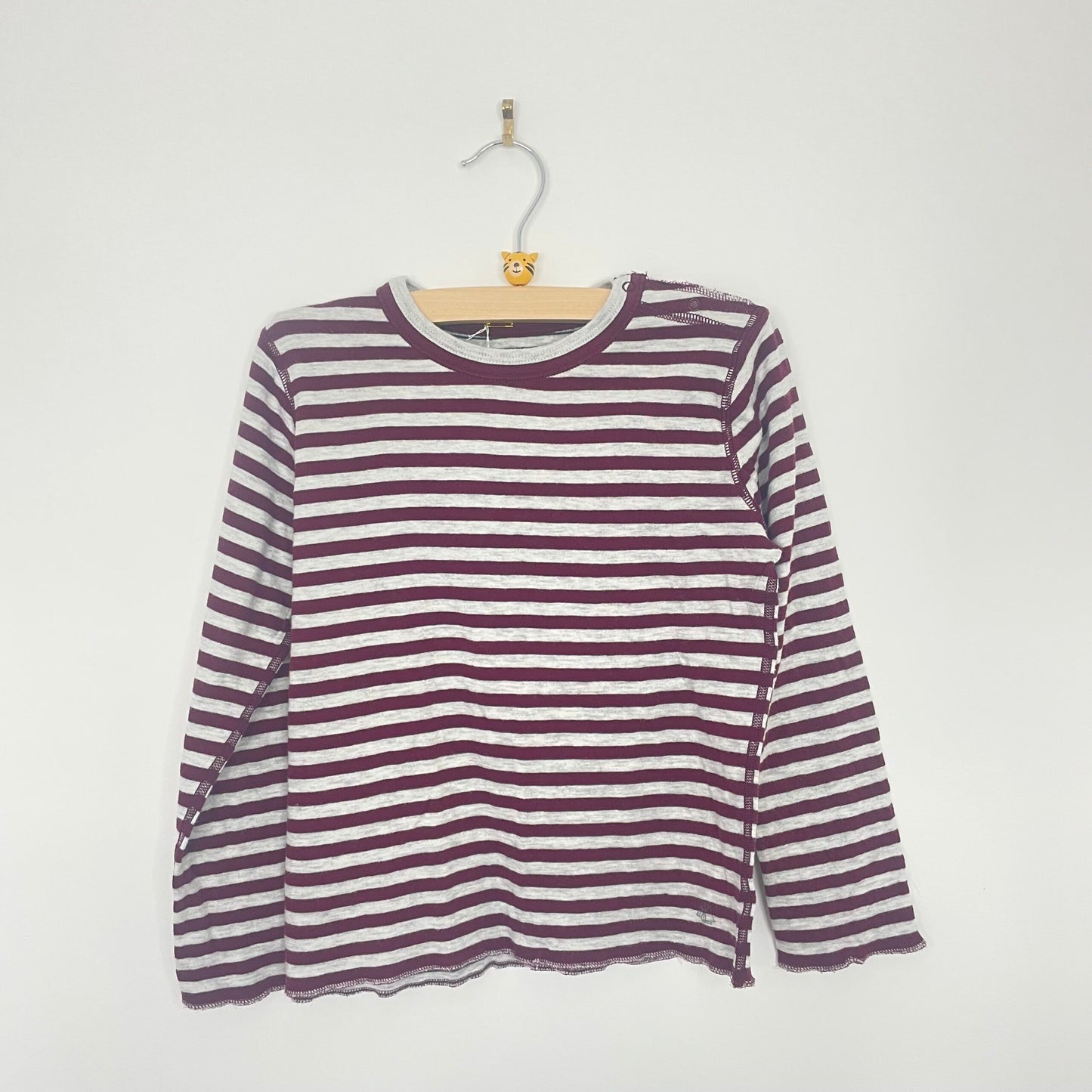 Second Hand Childerens Clothes Petit Bateu burgundy/grey stripe LS 6-7yr